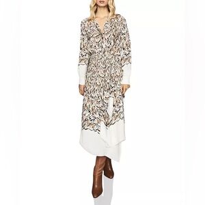 REISS Mia Belted Feather Print Midi Dress